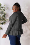 Double Take Half Button Long Sleeve Ruffle Hem Blouse - Trendsi - Flyclothing LLC