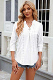 Eyelet Notched Knit Jacquard Top - Trendsi - Flyclothing LLC