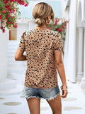 Animal Print V-Neck Petal Sleeve Blouse - Trendsi - Flyclothing LLC