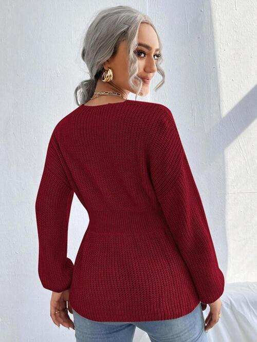 Notched Dropped Shoulder Knit Top - Trendsi - Flyclothing LLC