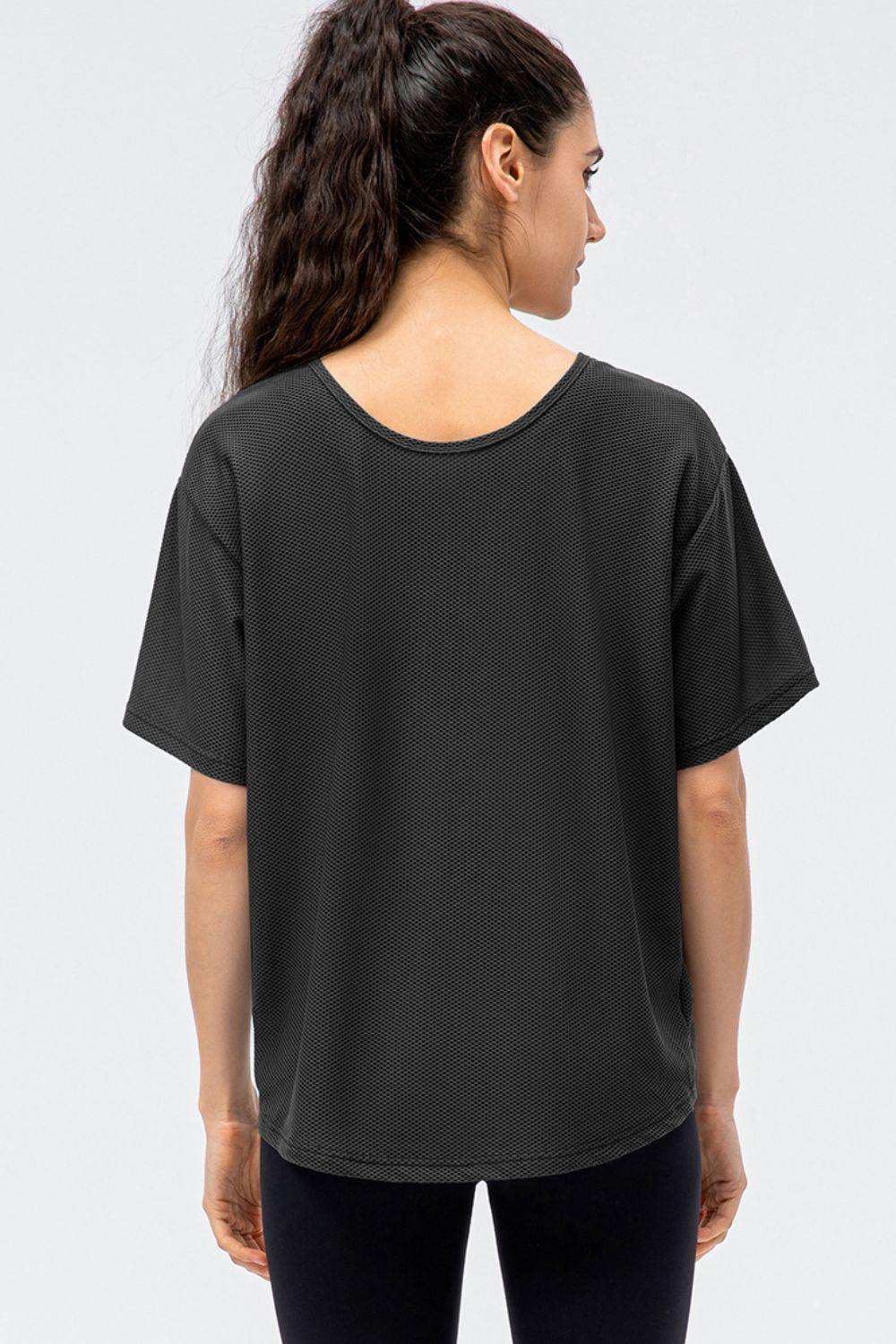 Round Neck Short Sleeve Active Tee - Trendsi - Flyclothing LLC