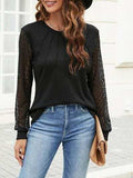 Waffle-Knit Round Neck Long Sleeve Blouse - Trendsi - Flyclothing LLC