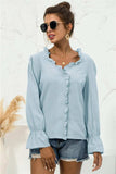 Frill Trim V-Neck Flounce Sleeve Shirt - Trendsi - Flyclothing LLC
