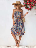 Printed Strapless Tie Belt Dress - Trendsi - Flyclothing LLC