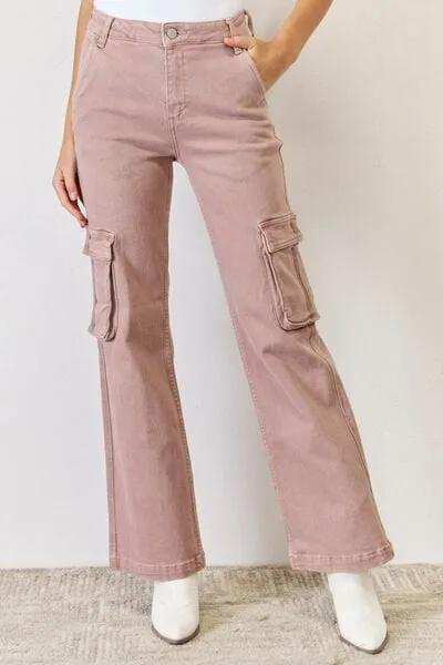 RISEN Full Size High Rise Cargo Wide Leg Jeans - Trendsi - Flyclothing LLC