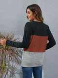 Color Block Round Neck Long Sleeve T-Shirt - Trendsi - Flyclothing LLC