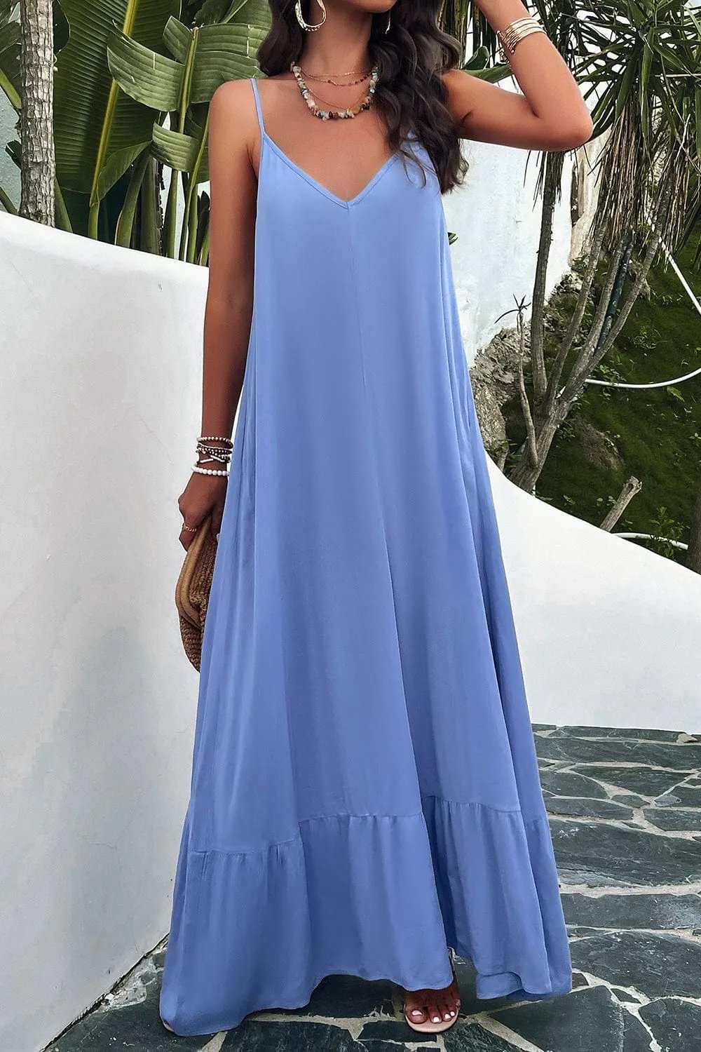 Backless Maxi Cami Dress with Pockets - Trendsi - Flyclothing LLC