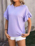 Ruffled Round Neck Short Sleeve Blouse - Trendsi - Flyclothing LLC
