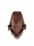 Fringe Geometric Cape Sleeve Poncho - Trendsi - Flyclothing LLC