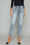 Kancan High Waist Button Fly Raw Hem Cropped Straight Jeans - Trendsi - Flyclothing LLC