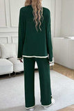 Contrast Trim Round Neck Top and Pants Set - Trendsi - Flyclothing LLC