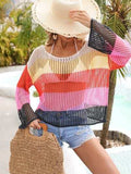 Color Block Openwork Boat Neck Cover Up - Trendsi - Flyclothing LLC