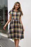 Plaid Round Neck Cap Sleeve Dress - Trendsi - Flyclothing LLC