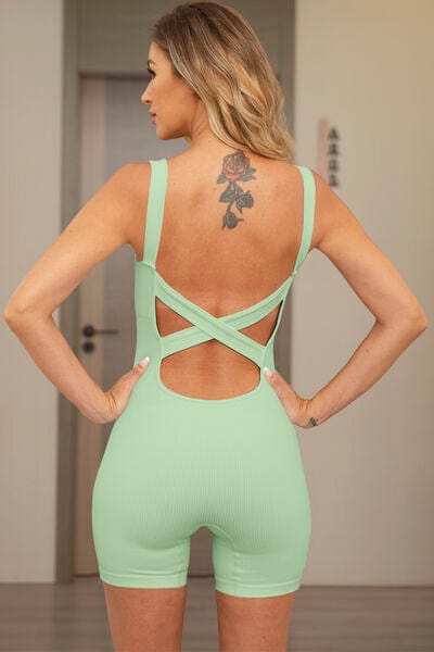 Crisscross Wide Strap Active Romper - Trendsi - Flyclothing LLC