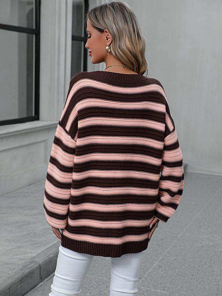 Striped Dropped Shoulder Sweater - Trendsi - Flyclothing LLC