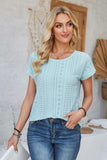 Eyelet Round Neck Rolled Short Sleeve T-Shirt - Trendsi - Flyclothing LLC