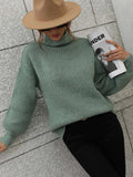 High Neck Balloon Sleeve Rib-Knit Pullover Sweater - Trendsi - Flyclothing LLC