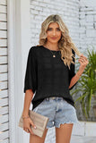 Ribbed Trim Round Neck Knit Top - Trendsi - Flyclothing LLC