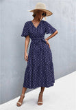Printed V-Neck Flutter Sleeve Belted Dress - Trendsi - Flyclothing LLC
