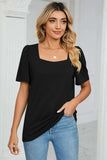 Square Neck Puff Sleeve Tee Shirt - Trendsi - Flyclothing LLC