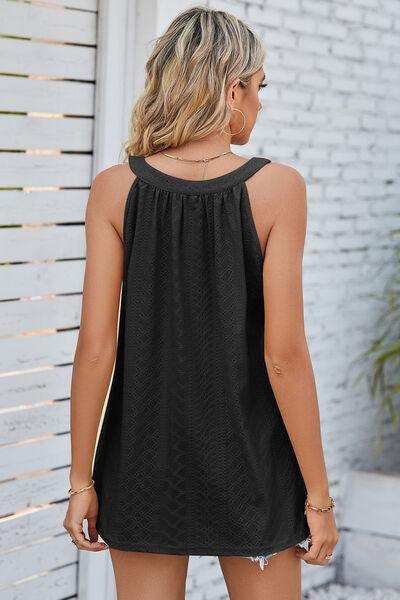 Openwork Round Neck Wide Strap Tank - Trendsi - Flyclothing LLC