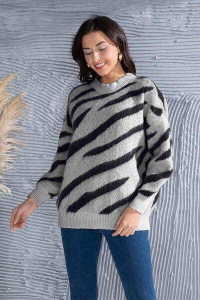 Animal Element Round Neck Dropped Shoulder Sweater - Trendsi - Flyclothing LLC