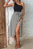 Striped One-Shoulder Slit Dress - Trendsi - Flyclothing LLC