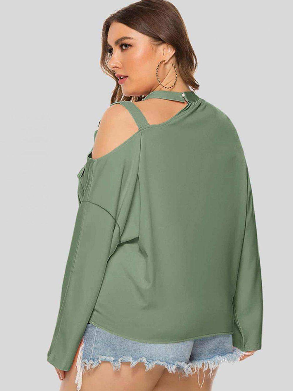 Plus Size Cold-Shoulder Tied Top - Trendsi - Flyclothing LLC