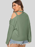 Plus Size Cold-Shoulder Tied Top - Trendsi - Flyclothing LLC