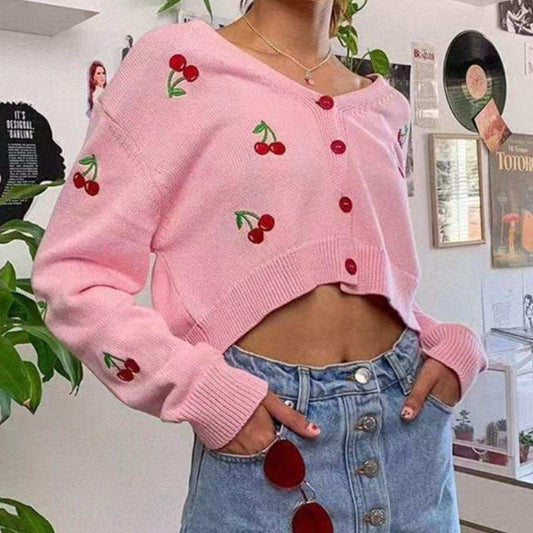 Cherry Button Down Cardigan - Trendsi - Flyclothing LLC