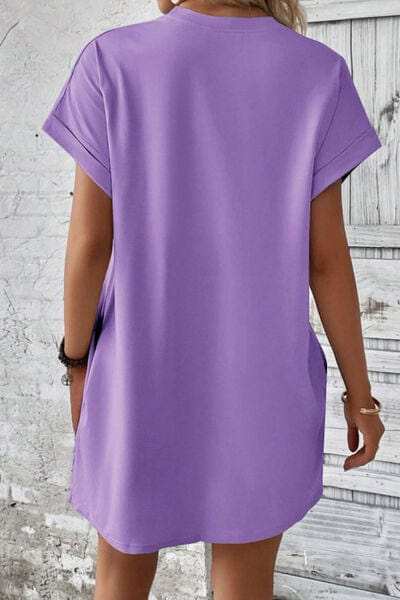 Pocketed Round Neck Short Sleeve Dress - Trendsi - Flyclothing LLC
