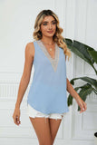 Contrast Trim Plunge Sleeveless Blouse - Trendsi - Flyclothing LLC