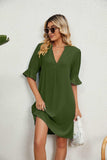 Notched Neck Flounce Sleeve Dress - Trendsi - Flyclothing LLC