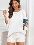 Rolled Round Neck Dropped Shoulder Slit Sweater - Trendsi - Flyclothing LLC