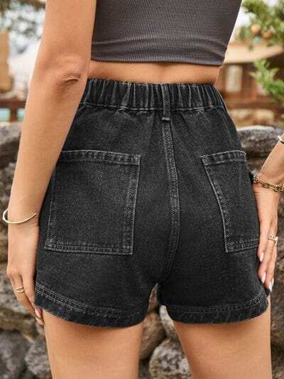 High Waist Denim Shorts with Pockets - Trendsi - Flyclothing LLC