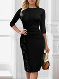 Plus Size Ruffle Trim Round Neck Long Sleeve Dress - Trendsi - Flyclothing LLC