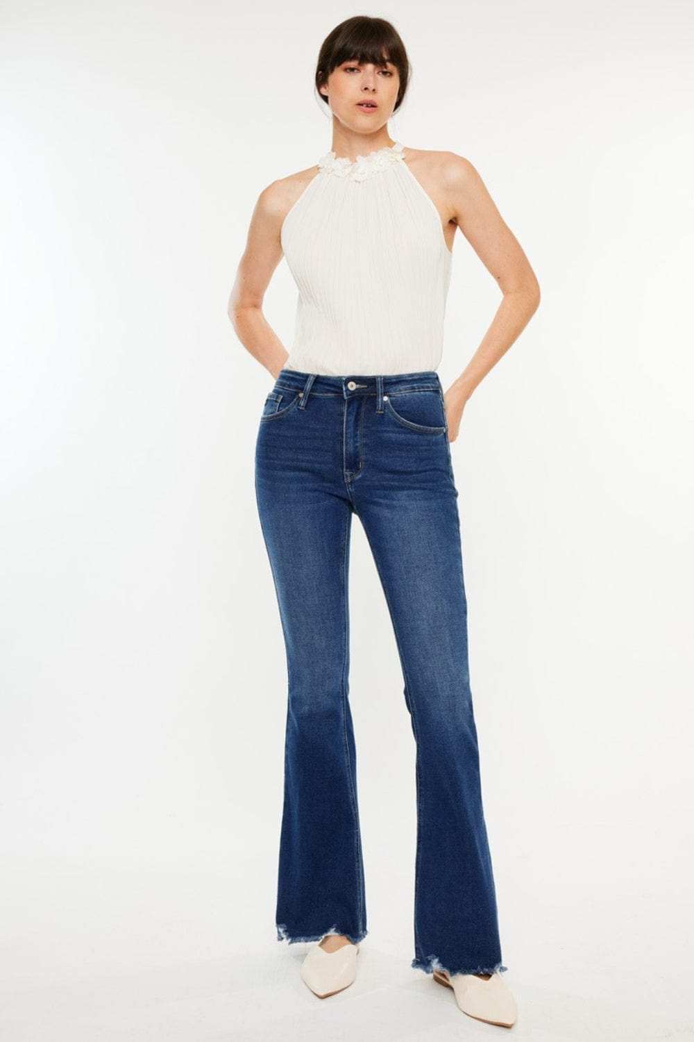 Kancan Cat's Whiskers Raw Hem Flare Jeans - Trendsi - Flyclothing LLC
