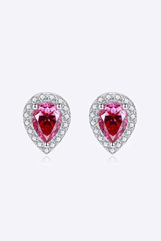 2 Carat Moissanite Teardrop Stud Earrings in Rose - Trendsi - Flyclothing LLC