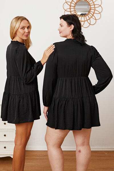 Ruffled Button Up Long Sleeve Tiered Shirt - Trendsi - Flyclothing LLC