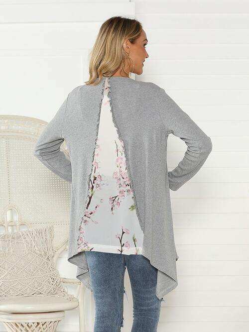 Floral Open Front Long Sleeve Cardigan - Trendsi - Flyclothing LLC