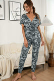 Surplice Neck Tied Short Sleeve Jumpsuit - Trendsi - Flyclothing LLC