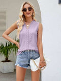 Eyelet Lace Detail V-Neck Tank - Trendsi - Flyclothing LLC