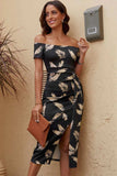 Printed Off-Shoulder Split Dress - Trendsi - Flyclothing LLC