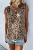 Leopard Frill Trim V-Neck Tank - Trendsi - Flyclothing LLC