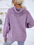 Texture Drawstring Long Sleeve Hooded Sweater - Trendsi - Flyclothing LLC