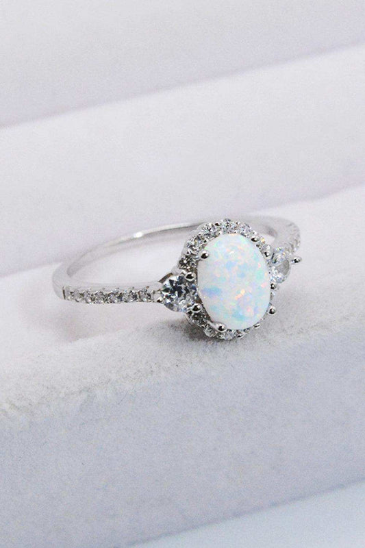 925 Sterling Silver Platinum-Plated Opal Ring - Trendsi - Flyclothing LLC