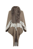 Striped Fringe Detail Long Sleeve Poncho - Trendsi - Flyclothing LLC