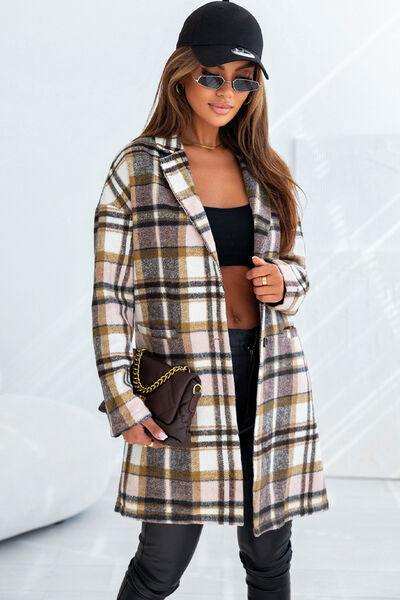 Plaid Longline Jacket with Pockets - Trendsi - Flyclothing LLC