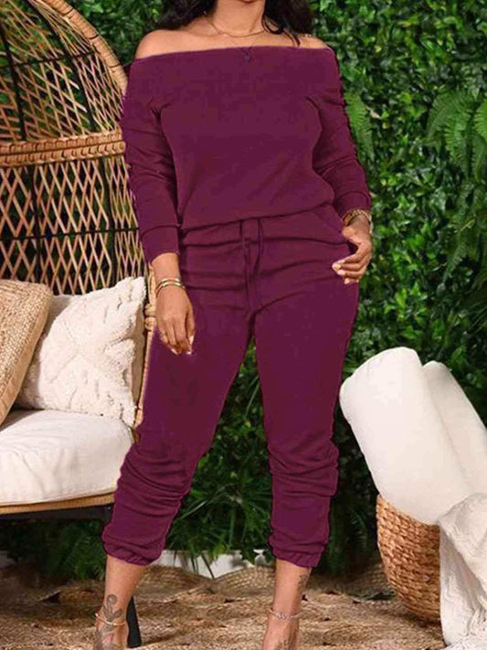 Off-Shoulder Top and Pants Set - Trendsi - Flyclothing LLC