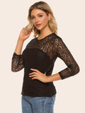Lace Yoke Spliced Top - Trendsi - Flyclothing LLC
